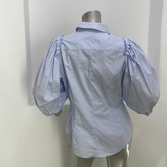 Karen Millen Quarter Balloon Sleeves Blue Button Up Shirt Top K4 - Picture 2 of 13